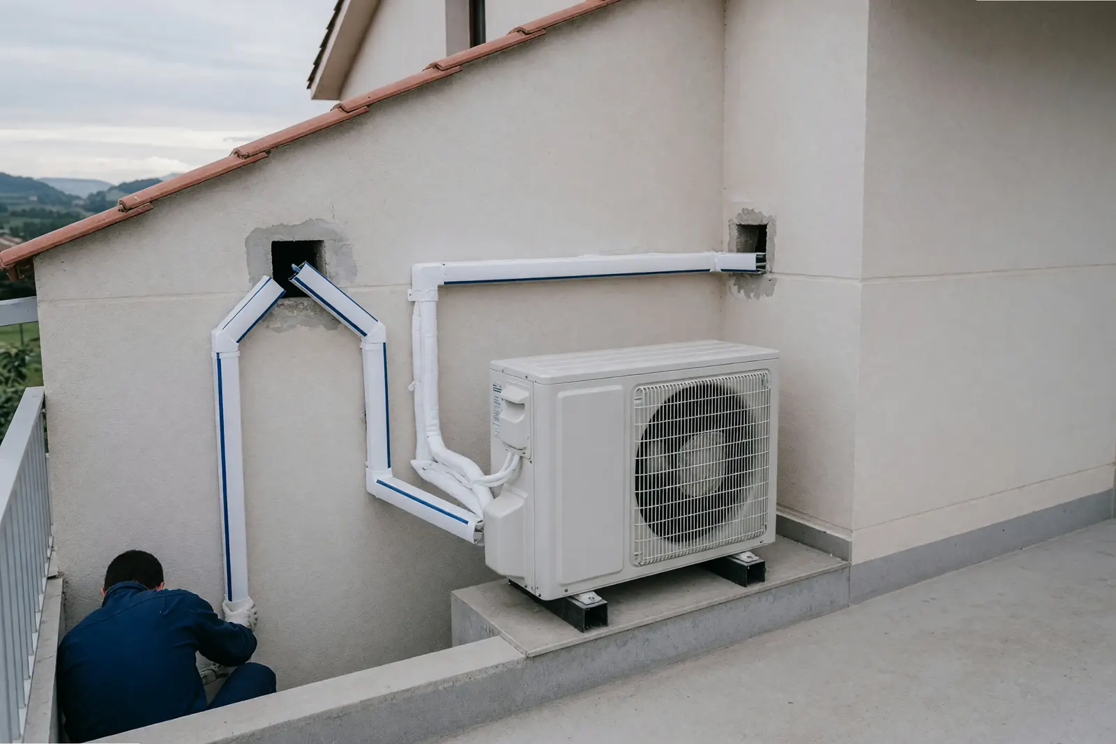 Unidad exterior de un multisplit 2x1 con dos líneas frigoríficas hacia dos estancias